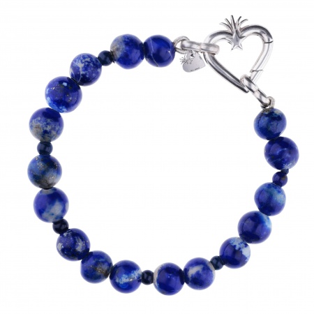 Lapis Lazuli Mineral Beads Bracelet with Heart lock Test